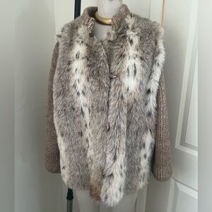 Vintage Style VI Snow Leopard Faux Fur and Knit Jacket Sz L